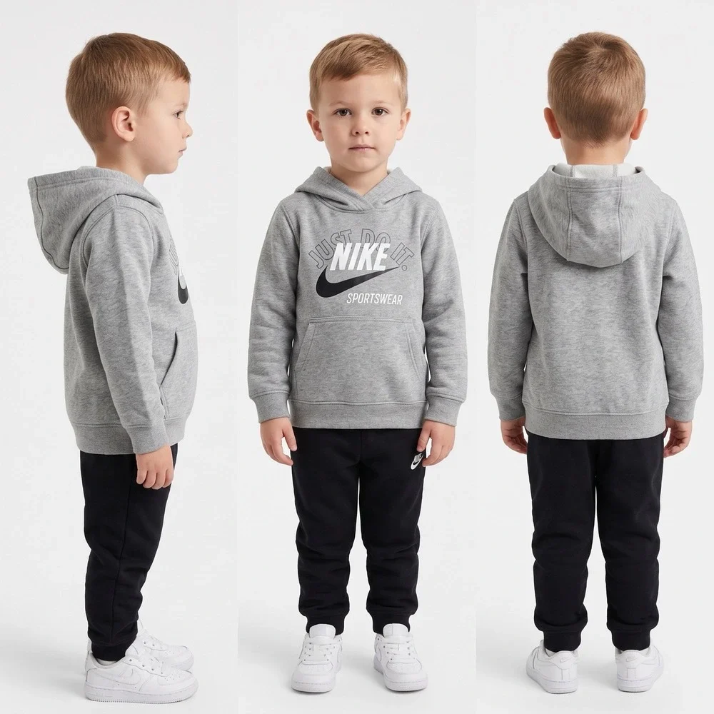 Nike Little Boy's Retro Fleece Pullover Hoodie Size 4T Dark Grey Heather